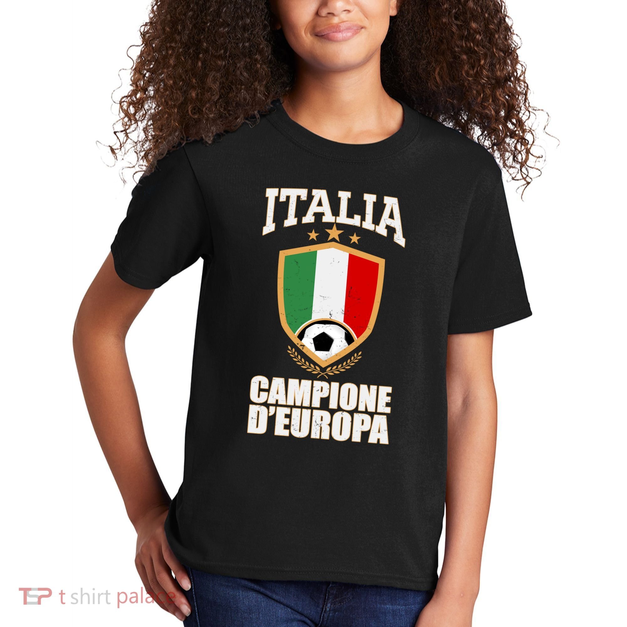 Italia Campione D'Europa Soccer Flag Shield Logo Kids T-Shirt