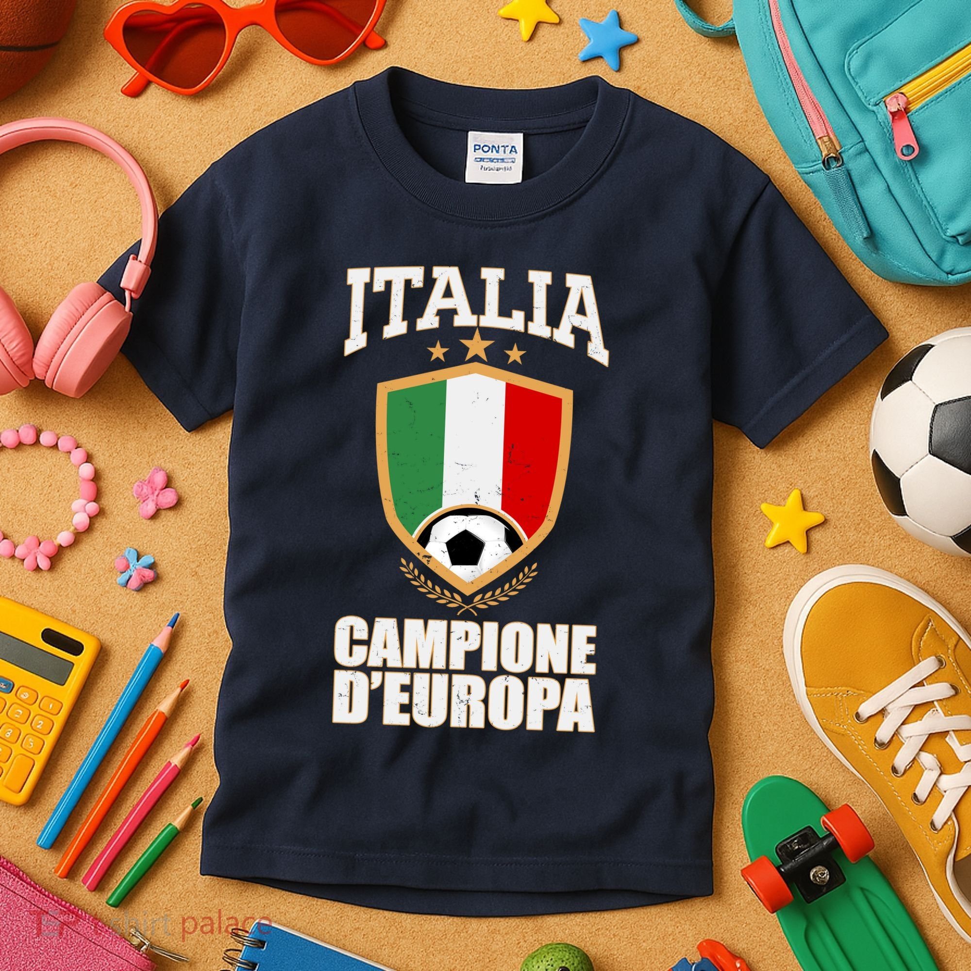 Italia Campione D'Europa Soccer Flag Shield Logo Kids T-Shirt