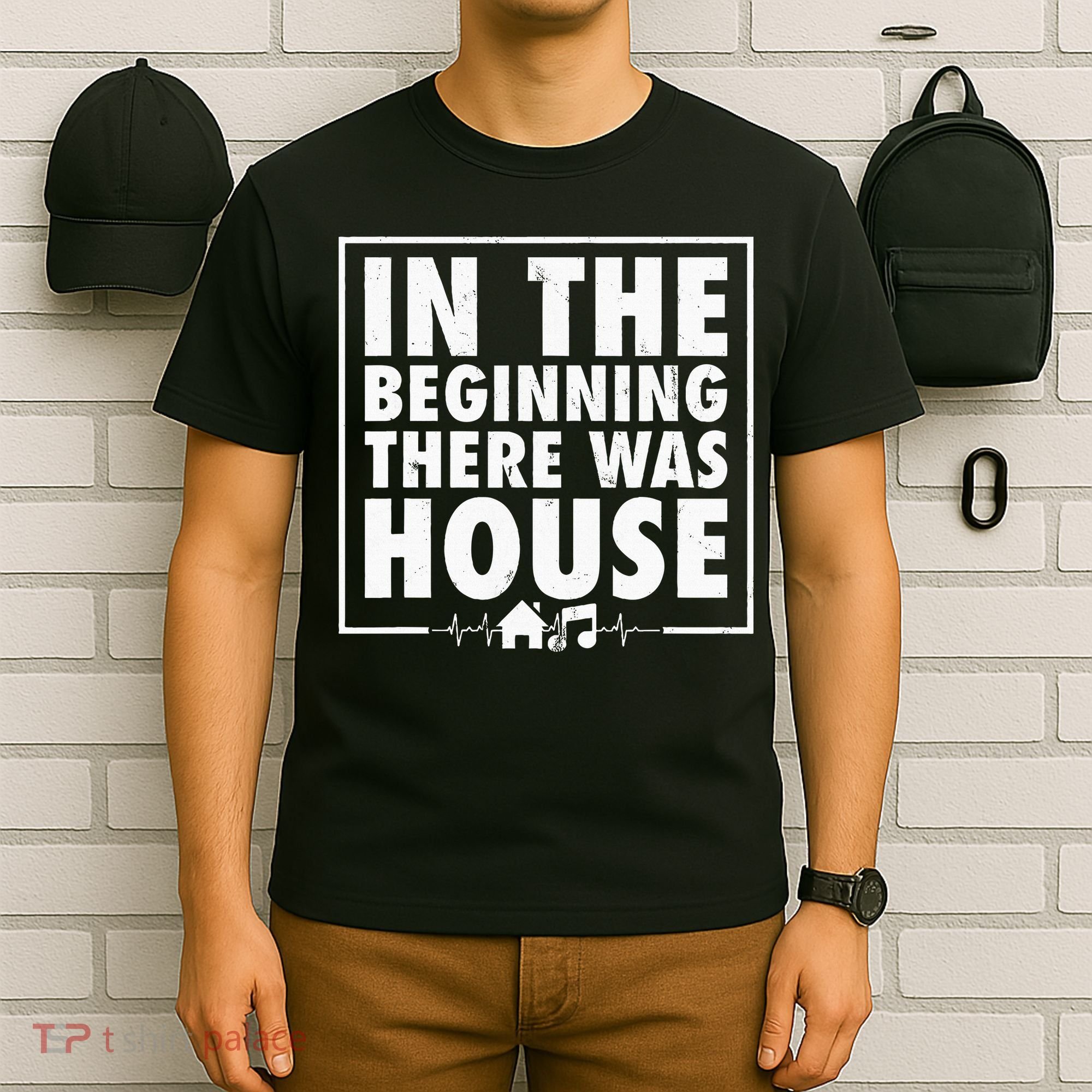 In The Beginning There Was House Music Edm Quote Dj Retro T-Shirt