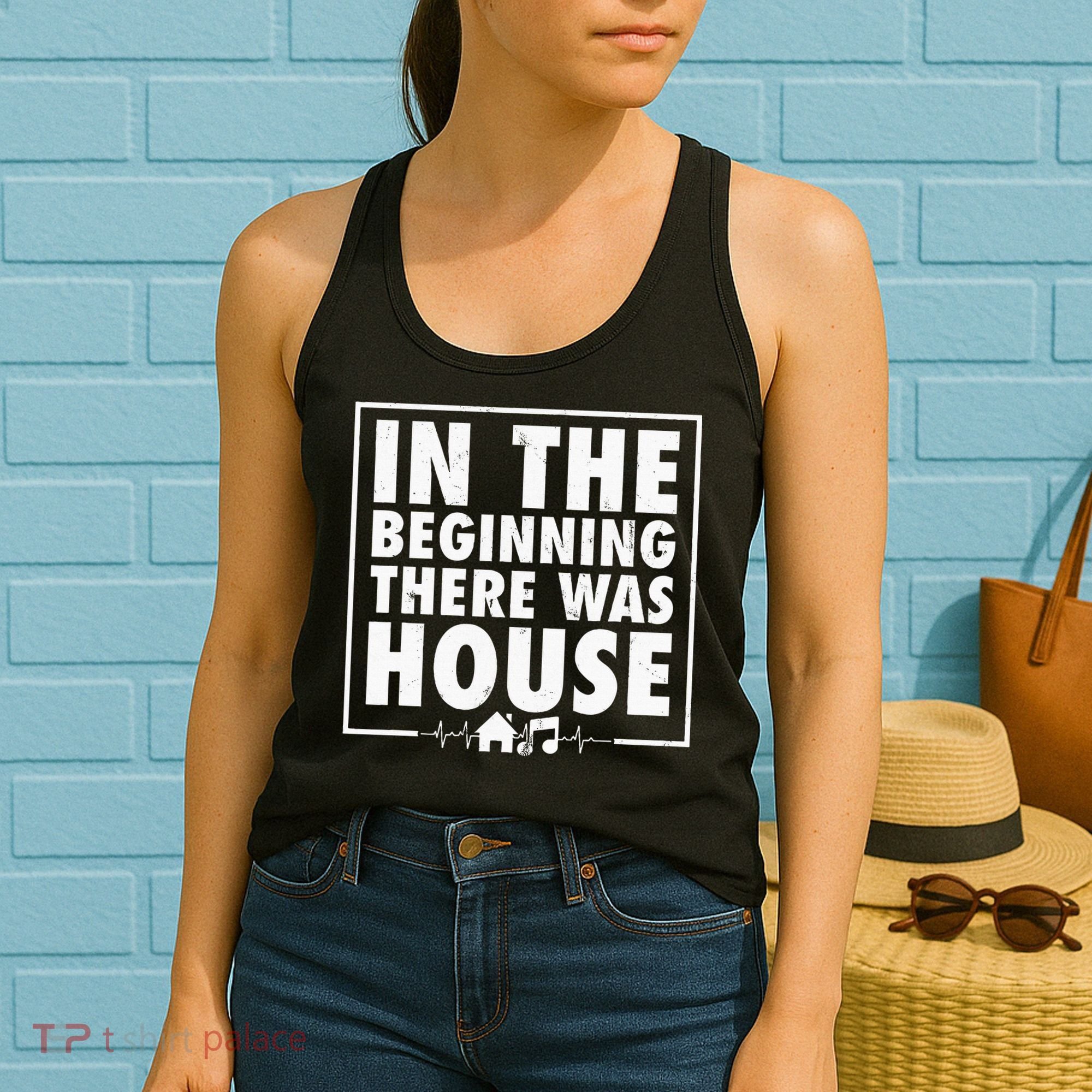 In The Beginning There Was House Music Edm Quote Dj Retro Women's Tank Top