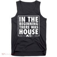 In The Beginning There Was House Music Edm Quote Dj Retro Tank Top thumb 0