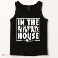 In The Beginning There Was House Music Edm Quote Dj Retro Tank Top thumb 2