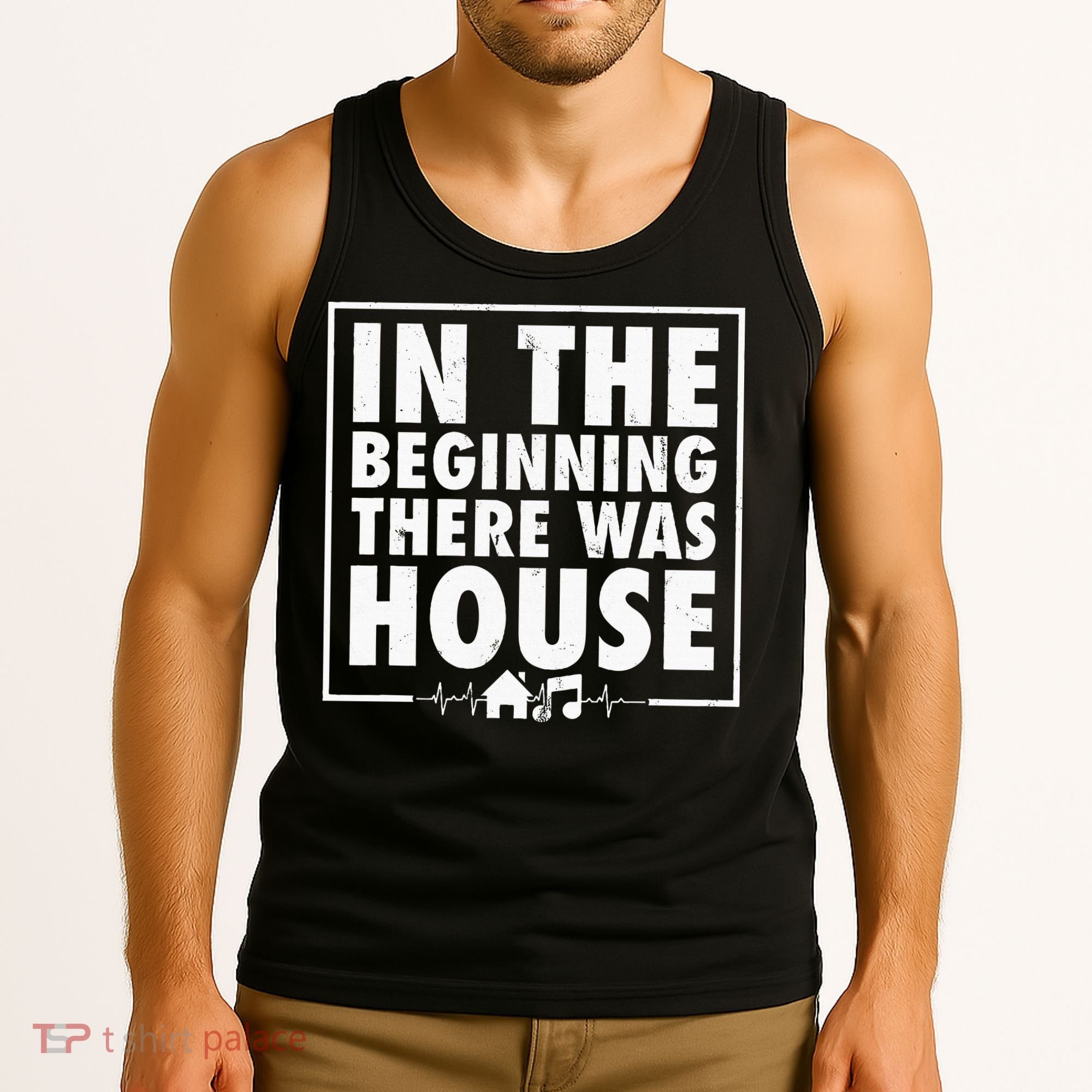 In The Beginning There Was House Music Edm Quote Dj Retro Tank Top