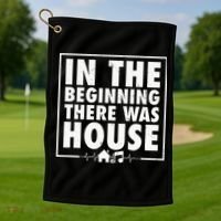 In The Beginning There Was House Music Edm Quote Dj Retro Golf Towel thumb 1