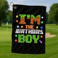 I'M The Birthday Boy Bday Party Video Gamer Pixel Number Golf Towel thumb 1