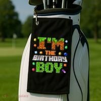 I'M The Birthday Boy Bday Party Video Gamer Pixel Number Golf Towel thumb 2