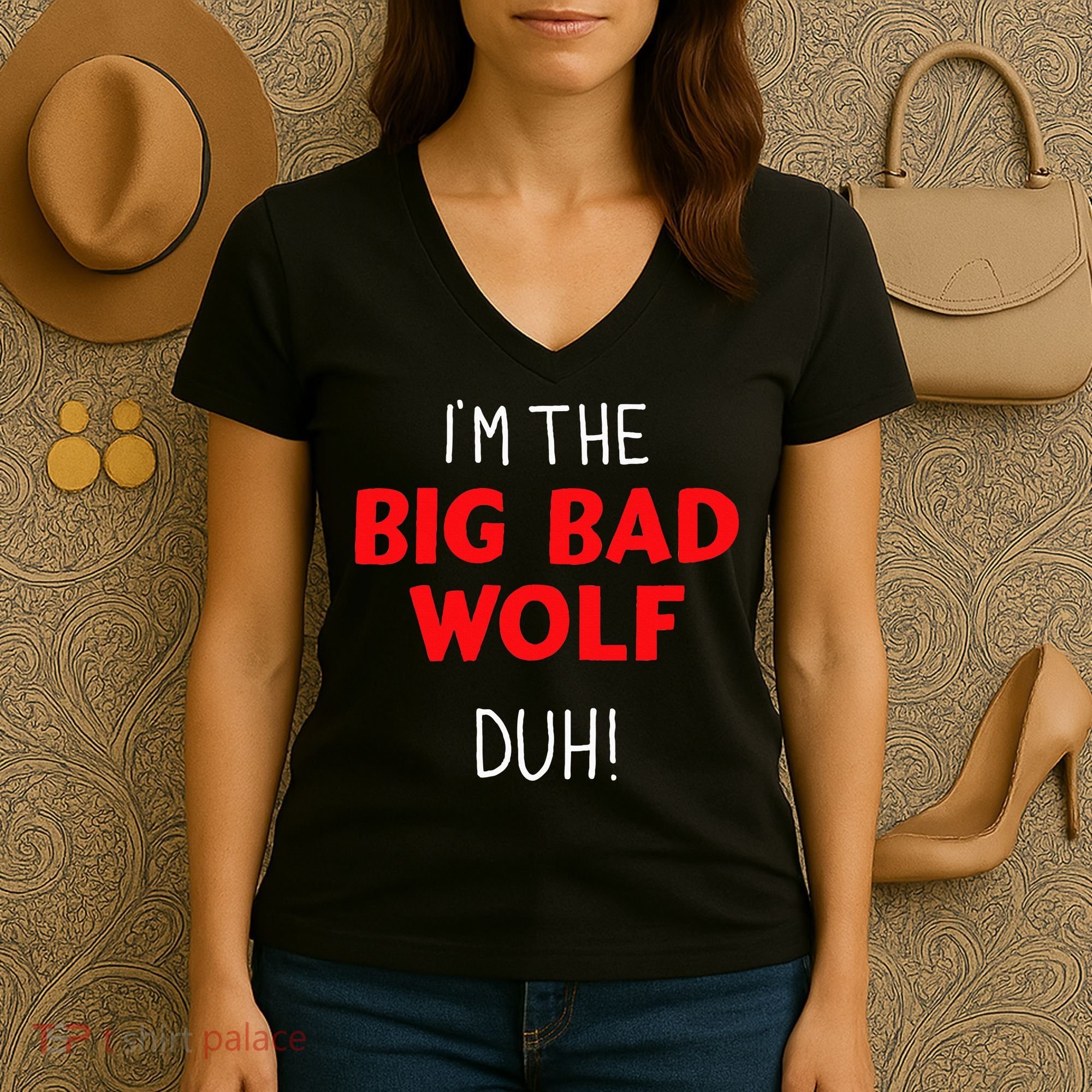 I'm the bad wolf duh costume for DIY halloween party Women's V-Neck T-Shirt