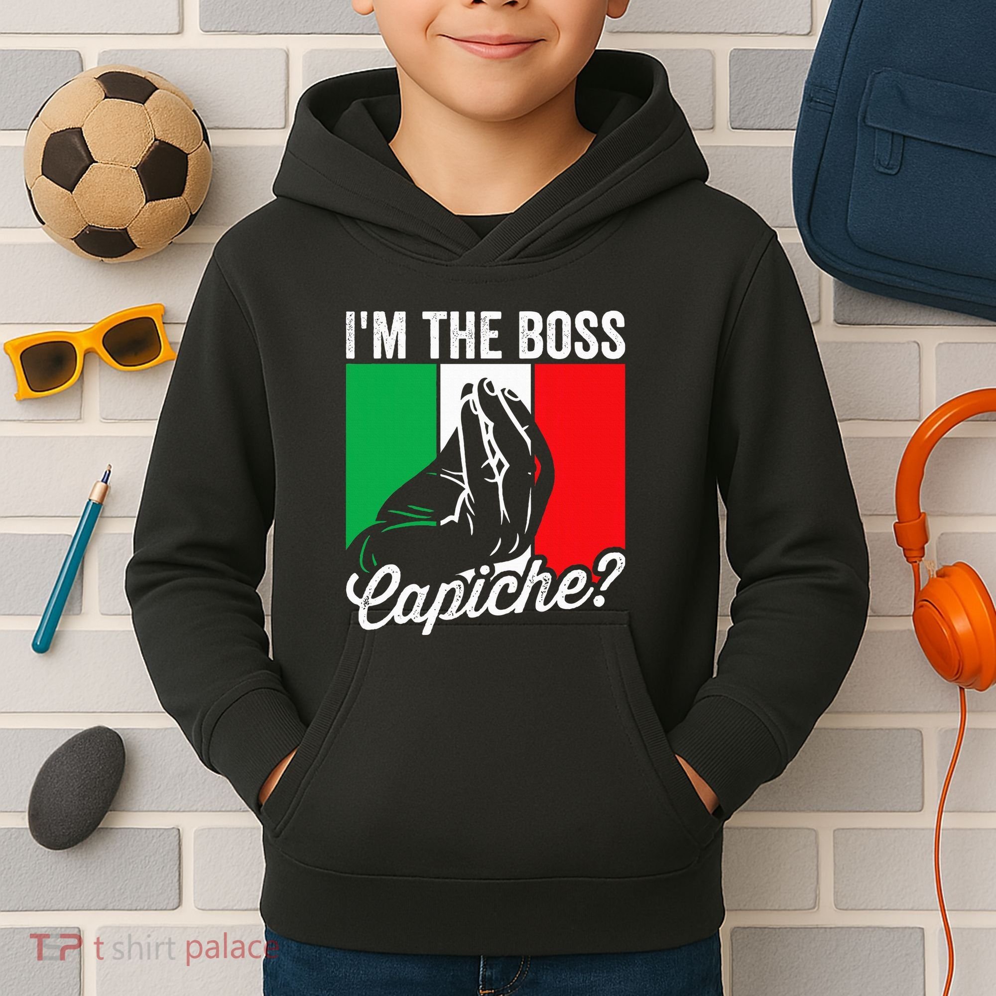 IM The Boss Capiche Funny Italian Nonno Nonna Saying Kids Hoodie