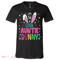 I'm The Cool Aunties Bunny Happy Easter Day Funny Cute Bunny V-Neck T-Shirt thumb 0