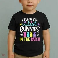 I Teach Cutest Bunnies In Patch Easter Teacher Cute Toddler T-Shirt thumb 2