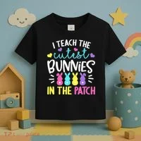 I Teach Cutest Bunnies In Patch Easter Teacher Cute Toddler T-Shirt thumb 3
