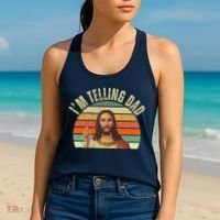 Im Telling Dad Funny Religious Christian Jesus Women's Tank Top thumb 2