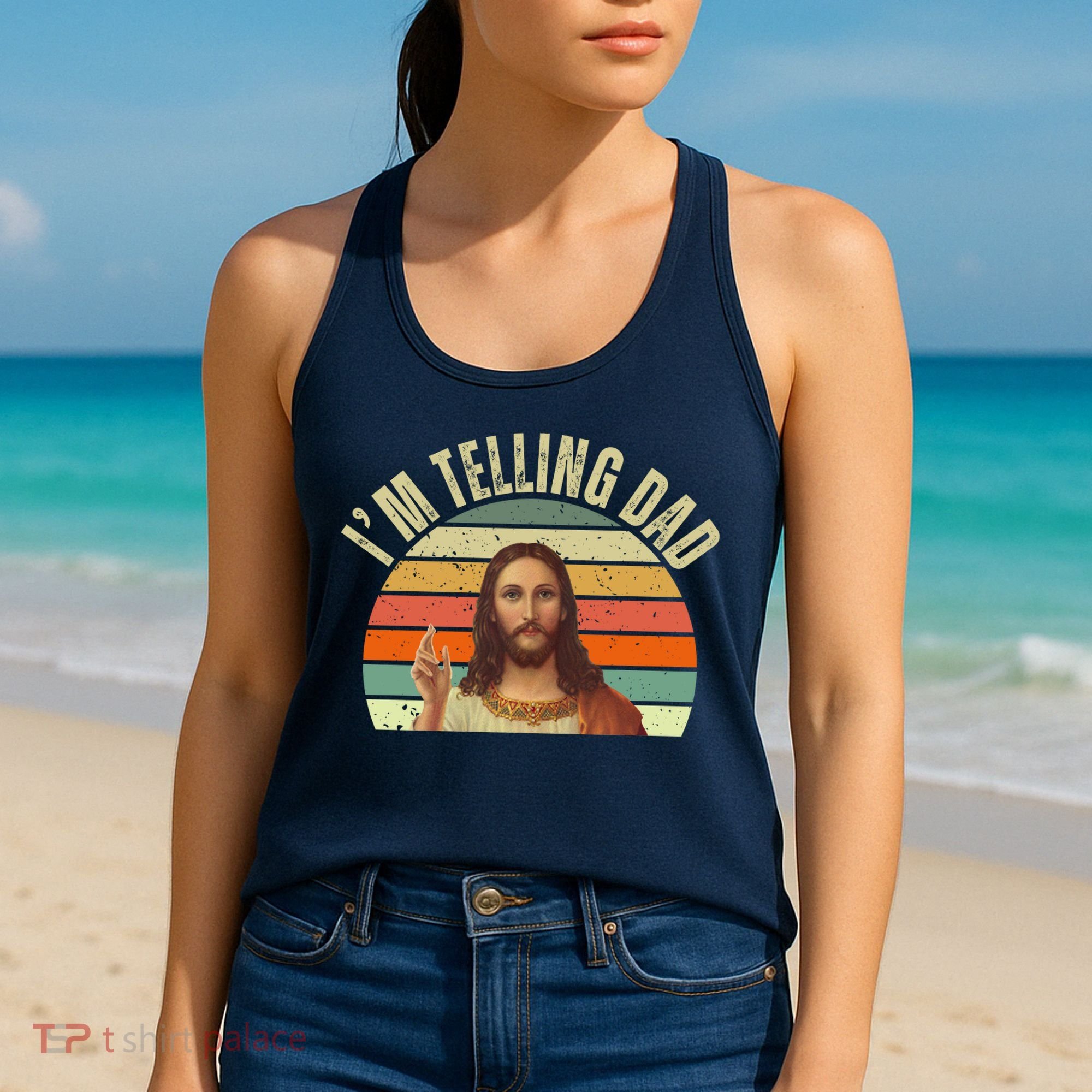 Im Telling Dad Funny Religious Christian Jesus Women's Tank Top