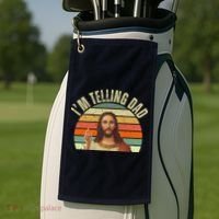 Im Telling Dad Funny Religious Christian Jesus Golf Towel thumb 2