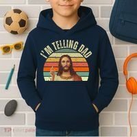 Im Telling Dad Funny Religious Christian Jesus Kids Hoodie thumb 2