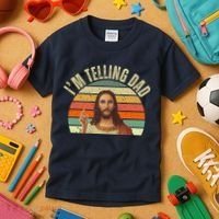 Im Telling Dad Funny Religious Christian Jesus Kids T-Shirt thumb 3
