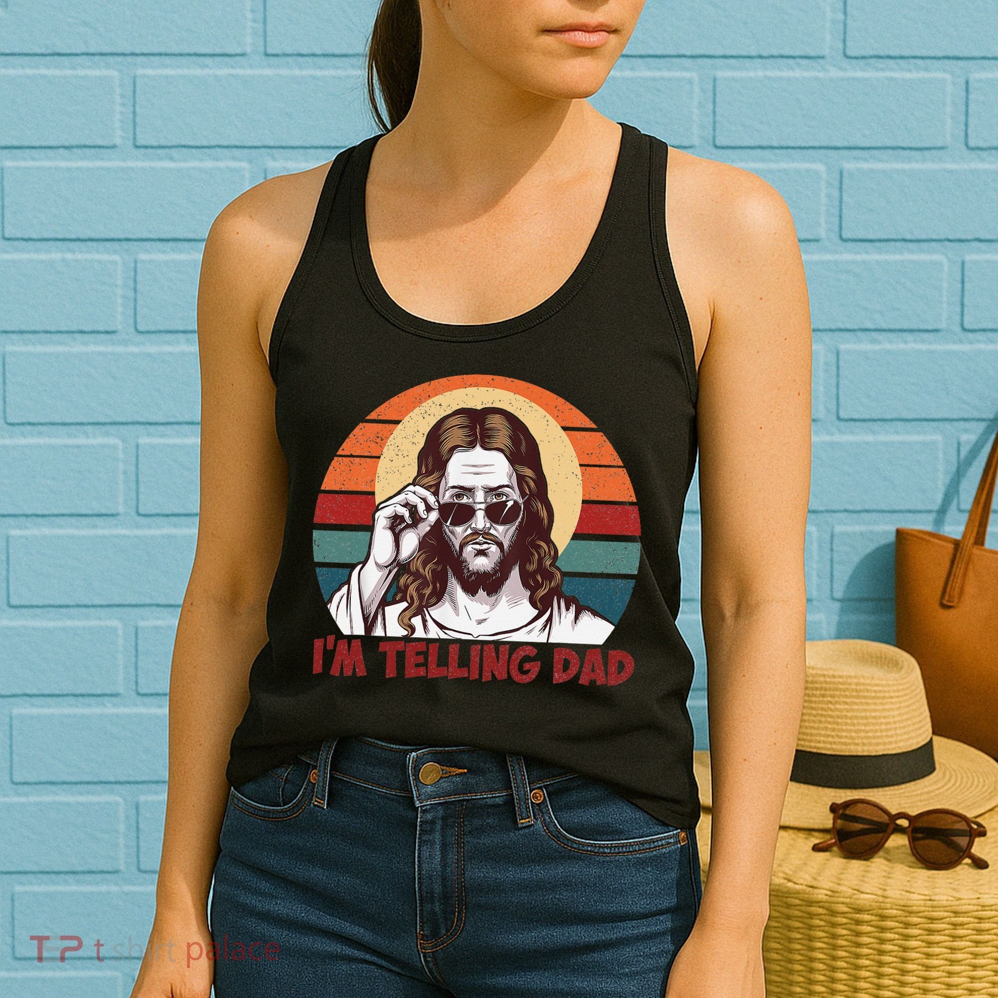 Im Telling Dad Funny Jesus Sayings Bible Verse Fathers Day Women's Tank Top