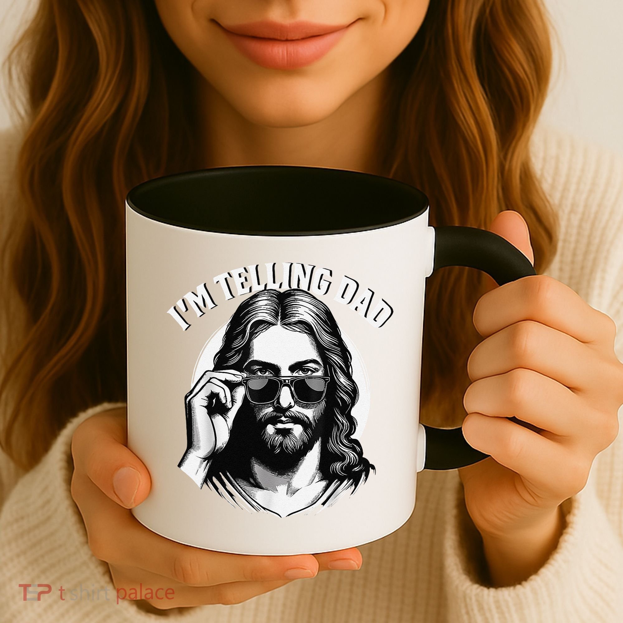 IM Telling Dad Jesus Wearing Sunglasses Coffee Mug