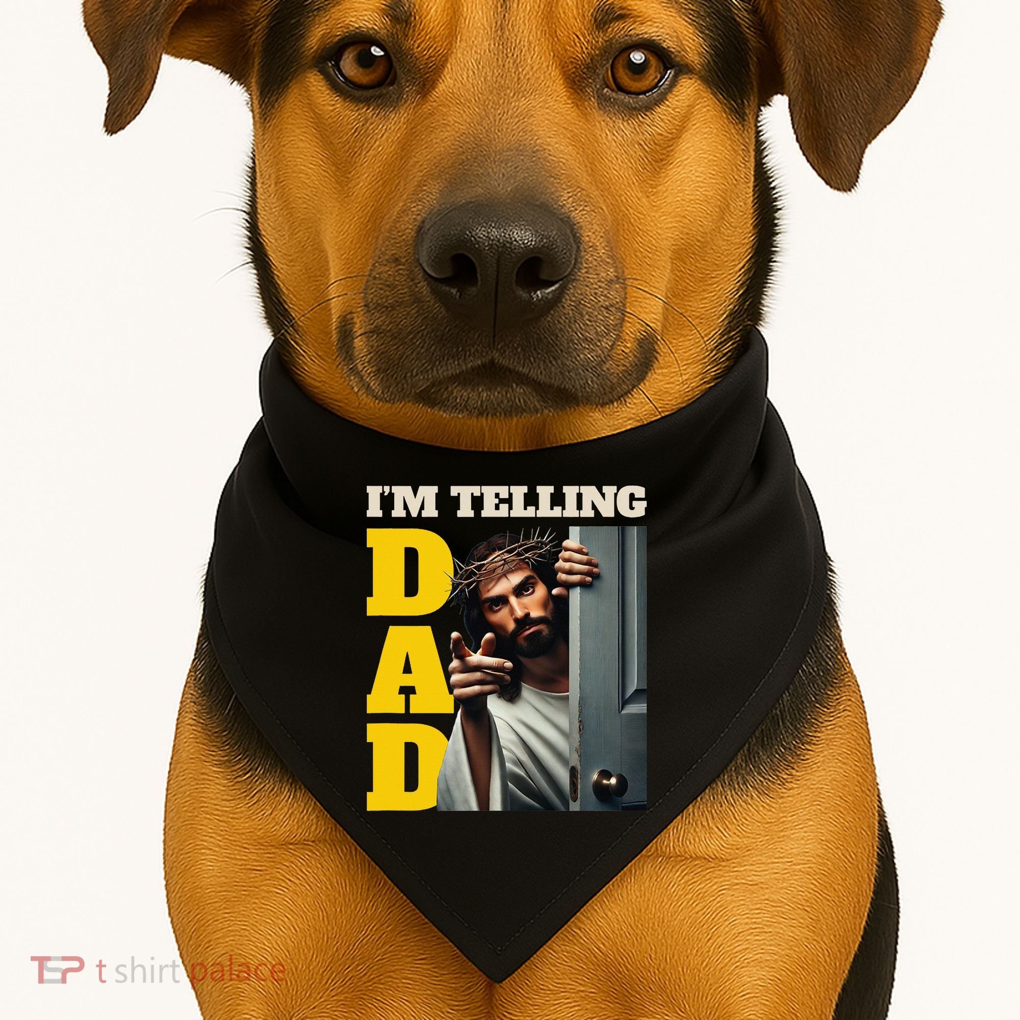 Im Telling Dad Funny Religious Christian Jesus Crown USA-Made Doggie Bandana