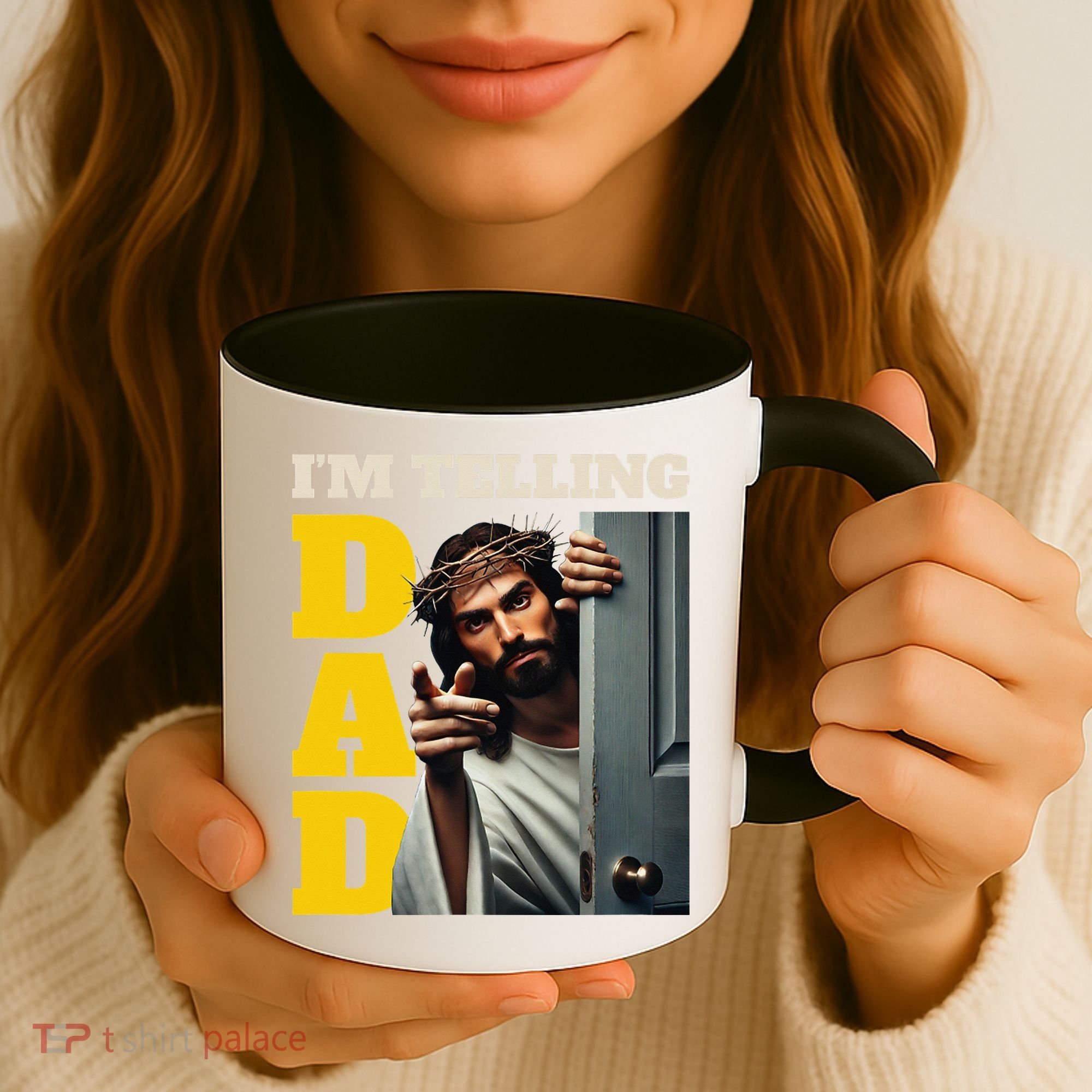 Im Telling Dad Funny Religious Christian Jesus Crown Coffee Mug