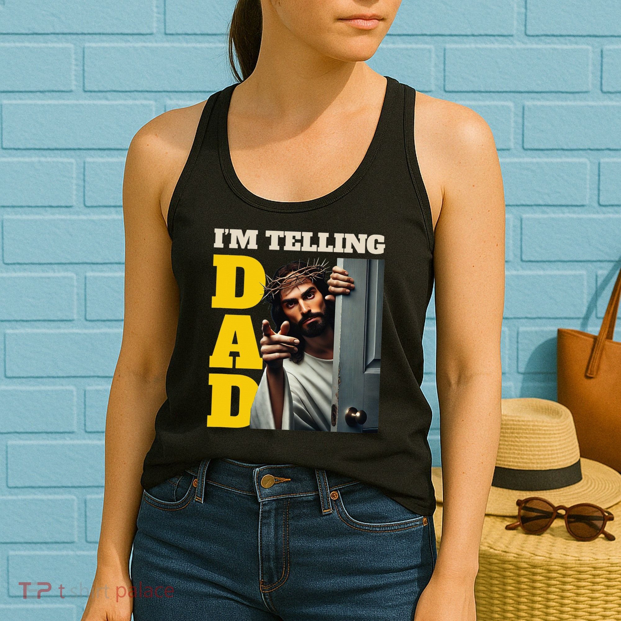 Im Telling Dad Funny Religious Christian Jesus Crown Women's Tank Top