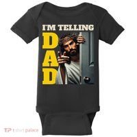 Im Telling Dad Funny Religious Christian Jesus Crown Baby Bodysuit thumb 0