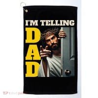 Im Telling Dad Funny Religious Christian Jesus Crown Golf Towel thumb 0