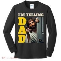 Im Telling Dad Funny Religious Christian Jesus Crown Kids Long Sleeve Shirt thumb 0