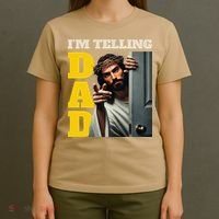 Im Telling Dad Funny Religious Christian Jesus Crown T-Shirt thumb 4