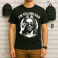 Im Telling Dad Funny Religious Christian Jesus Meme T-Shirt thumb 6