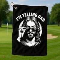 Im Telling Dad Funny Religious Christian Jesus Meme Golf Towel thumb 1