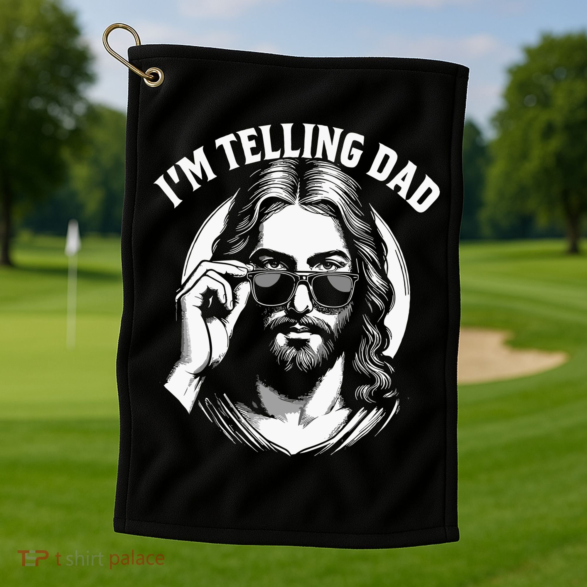 Im Telling Dad Funny Religious Christian Jesus Meme Golf Towel