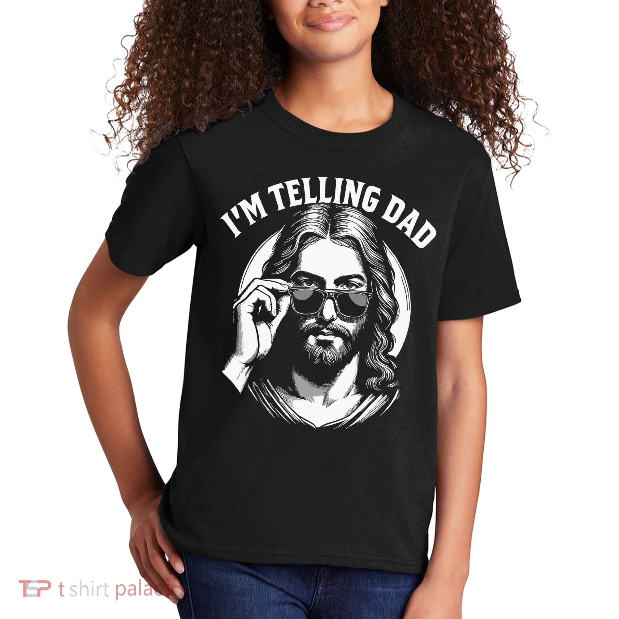 Im Telling Dad Funny Religious Christian Jesus Meme Kids T-Shirt