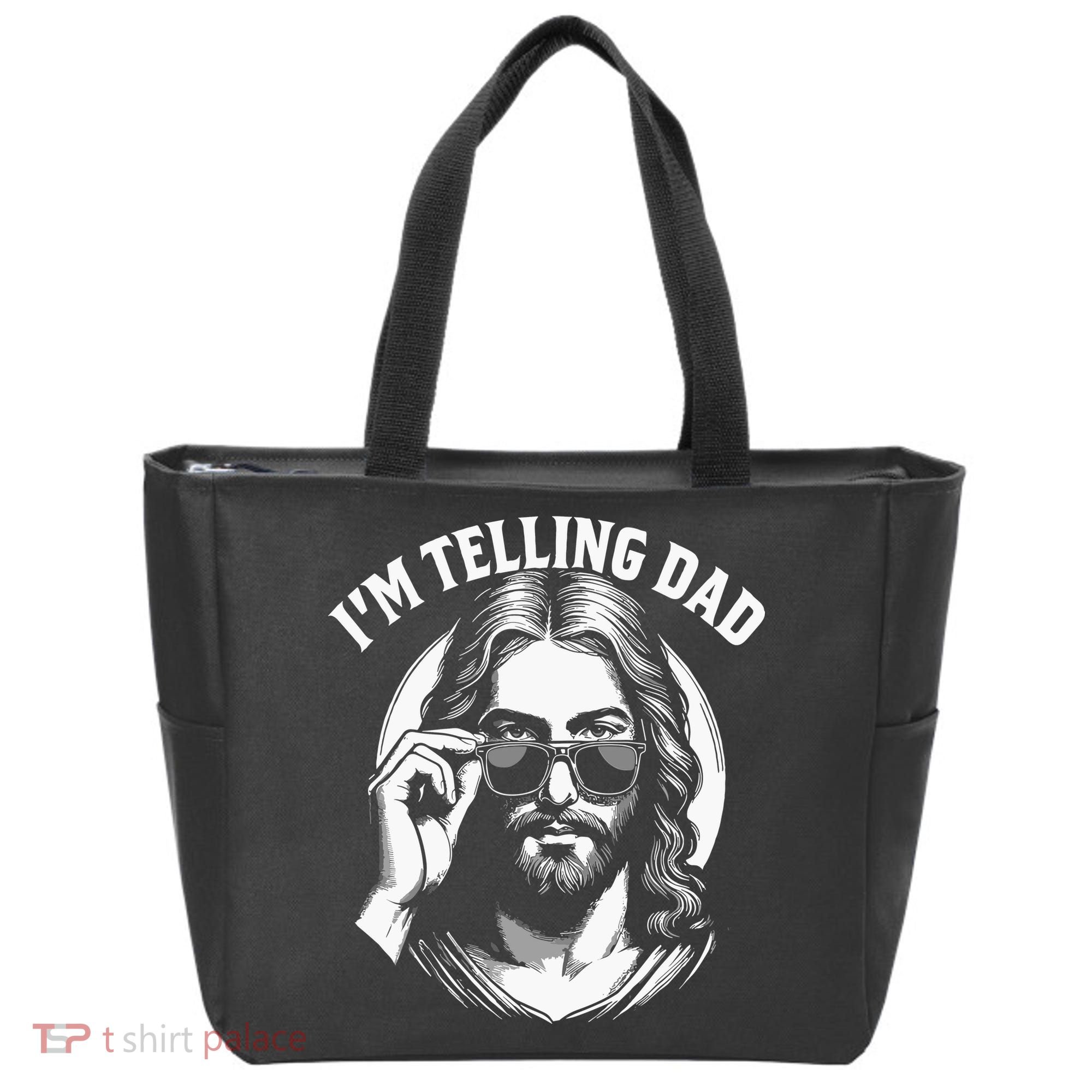 Im Telling Dad Funny Religious Christian Jesus Meme Tote Bag