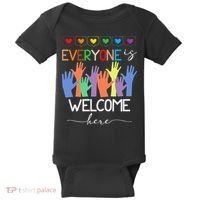 Idaho Teacher Everyone Is Welcome Here Fist Hand Support Baby Bodysuit thumb 0