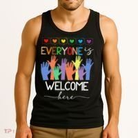 Idaho Teacher Everyone Is Welcome Here Fist Hand Support Tank Top thumb 3