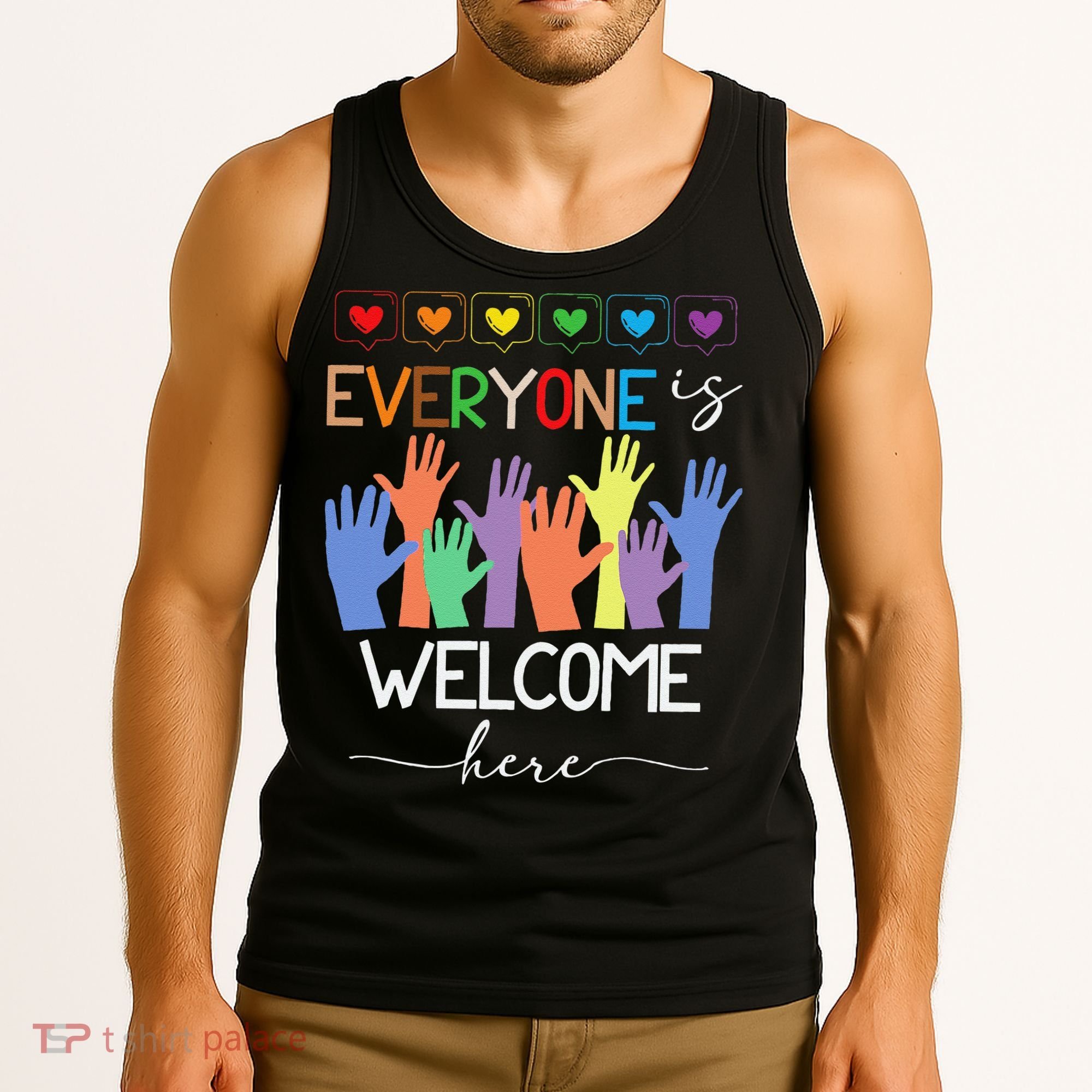 Idaho Teacher Everyone Is Welcome Here Fist Hand Support Tank Top