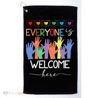 Idaho Teacher Everyone Is Welcome Here Fist Hand Support Golf Towel thumb 0