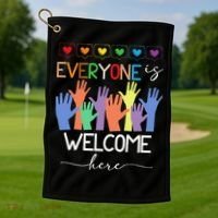 Idaho Teacher Everyone Is Welcome Here Fist Hand Support Golf Towel thumb 1