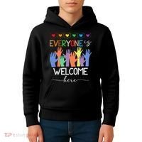 Idaho Teacher Everyone Is Welcome Here Fist Hand Support Kids Hoodie thumb 4