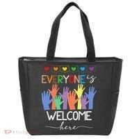 Idaho Teacher Everyone Is Welcome Here Fist Hand Support Tote Bag thumb 0