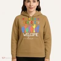 Idaho Teacher Everyone Is Welcome Here Fist Hand Support Hoodie thumb 5