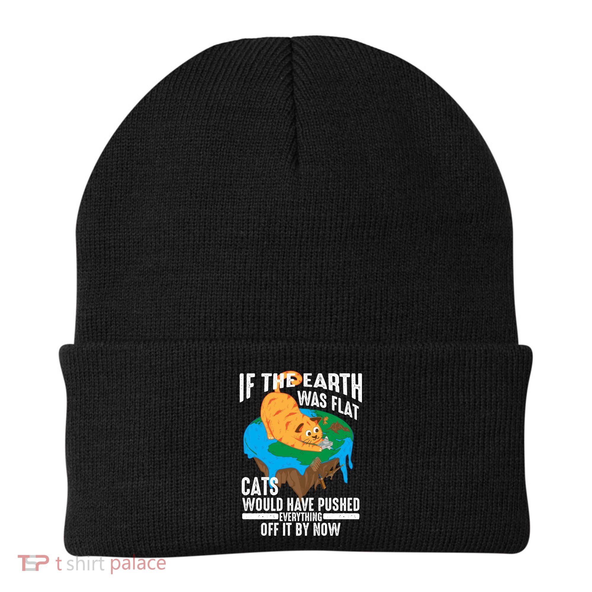 If The Earth Was Flat Cool Planet Cats Funny Gift Beanie
