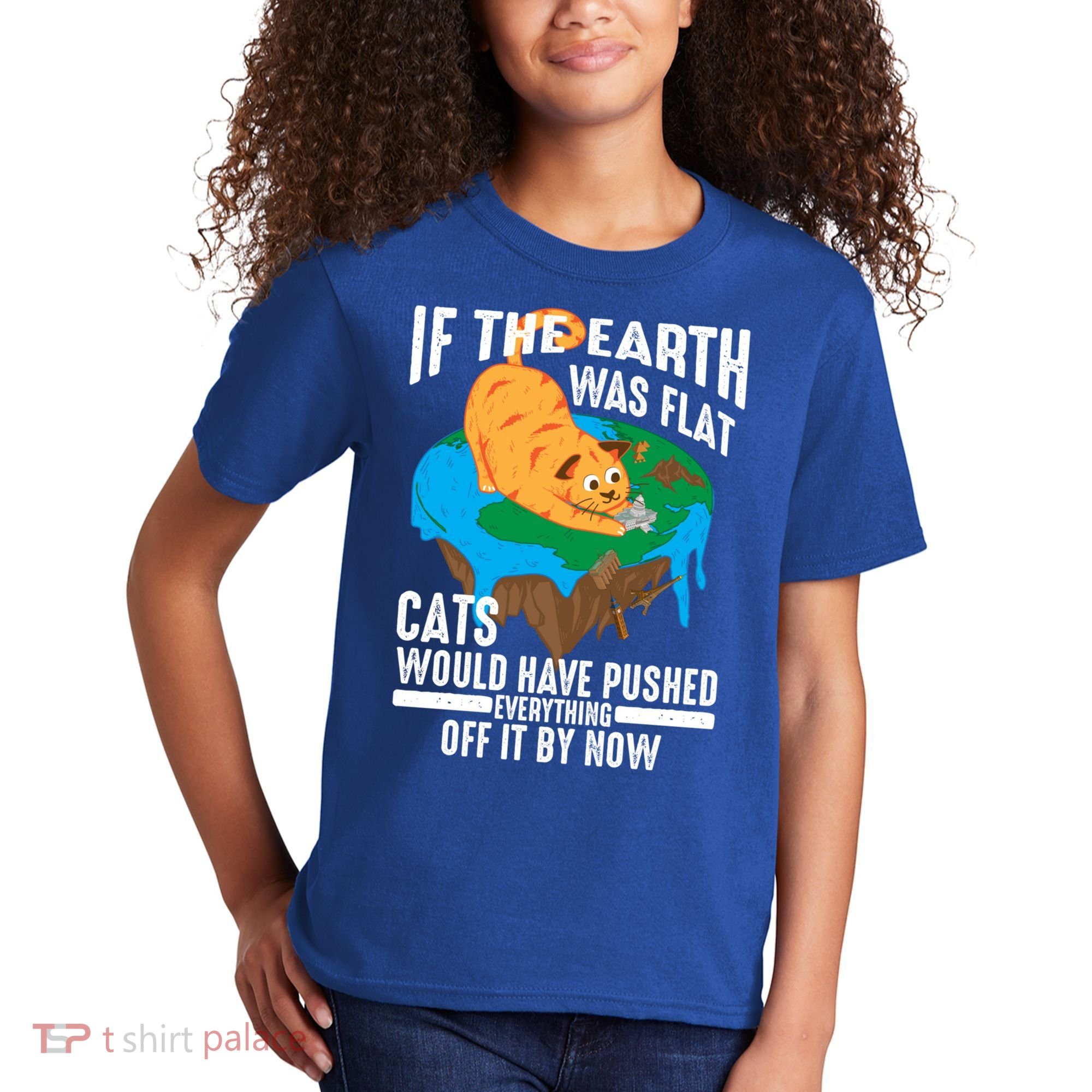 If The Earth Was Flat Cool Planet Cats Funny Gift Kids T-Shirt