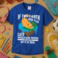 If The Earth Was Flat Cool Planet Cats Funny Gift Kids T-Shirt thumb 3