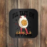 ILl Take Em Deviled Funny Thanksgiving Deviled Eggs Coaster thumb 0