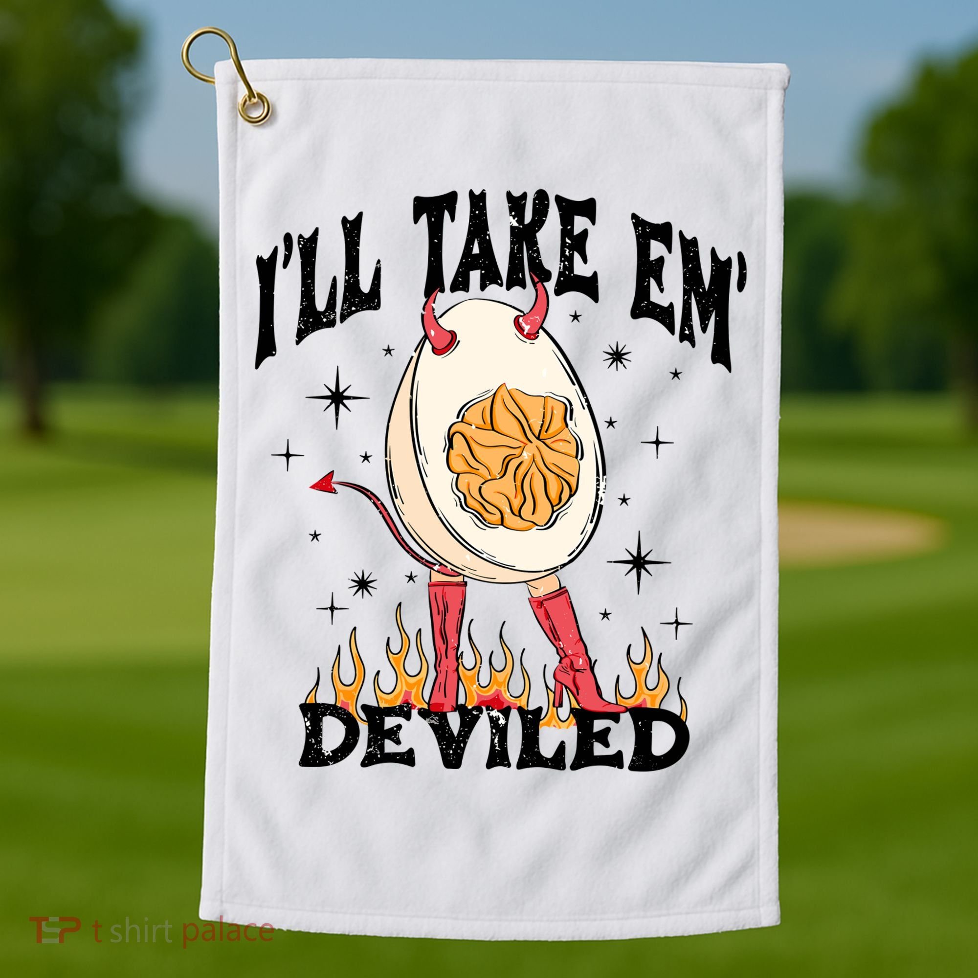 ILl Take Em Deviled Funny Thanksgiving Deviled Eggs Golf Towel