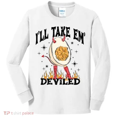 ILl Take Em Deviled Funny Thanksgiving Deviled Eggs Kids Long Sleeve Shirt