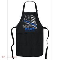 In This Family We Bleed Blue Police Blue Line Flag USA Apron thumb 0