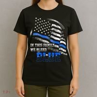 In This Family We Bleed Blue Police Blue Line Flag USA T-Shirt thumb 4